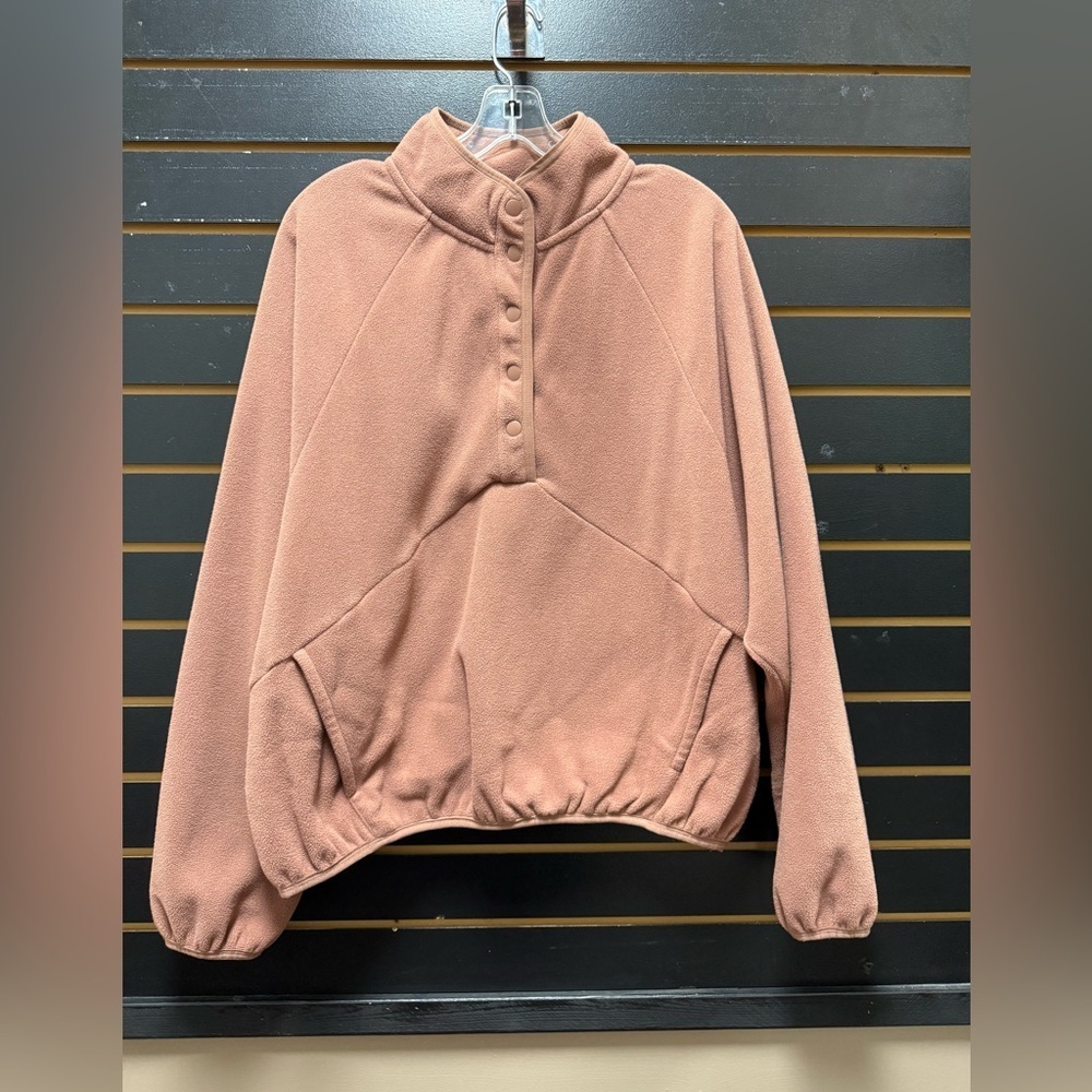 Beyond Yoga Tan Fleece Snap Neck Pullover Sweatshirt Size Large